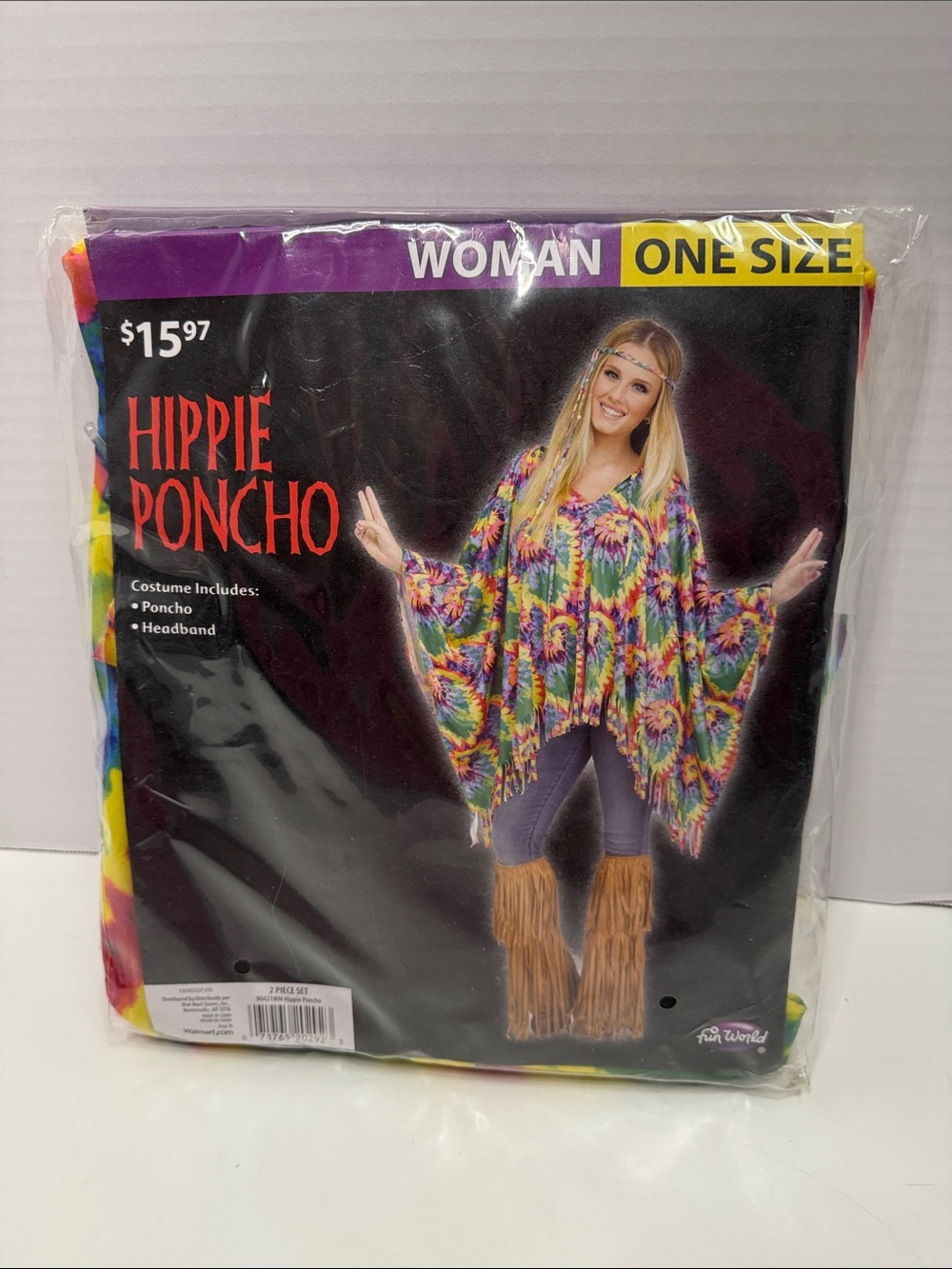 Women's Multicolor Tie-Dye Hippie Poncho with Headband